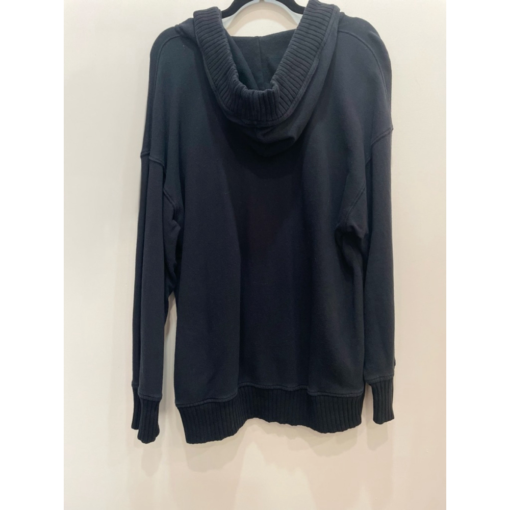 Aerie Down to Earth Henley Hoodie Black Ribbed V-Neck Sweatshirt M Oversized - Picture 4 of 6